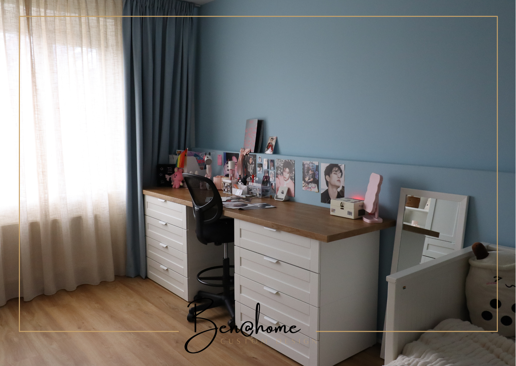 A teenager’s room in cool colours